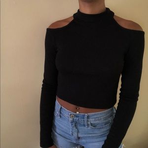Black Long Sleeve Cold Shoulder Top